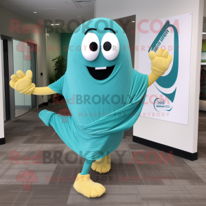 Teal Pesto Pasta mascot costume character dressed with a Running Shorts and Ties