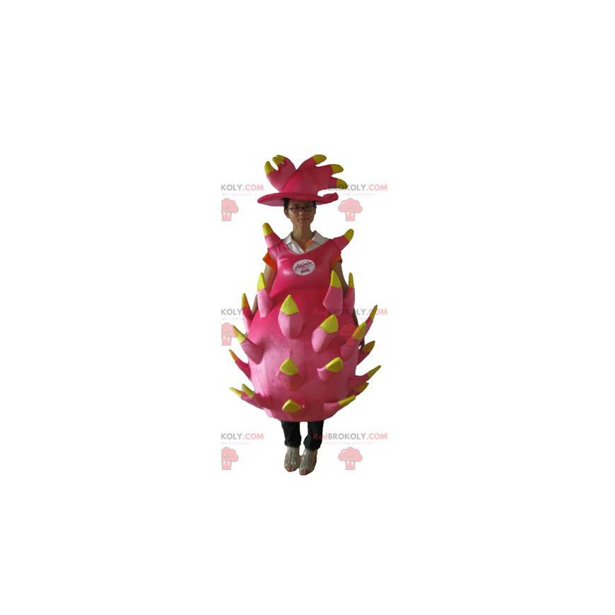 Giant pink and yellow dragon fruit mascot - Redbrokoly.com