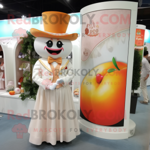 Peach Ring Master mascot costume character dressed with a Wedding Dress and Pocket squares