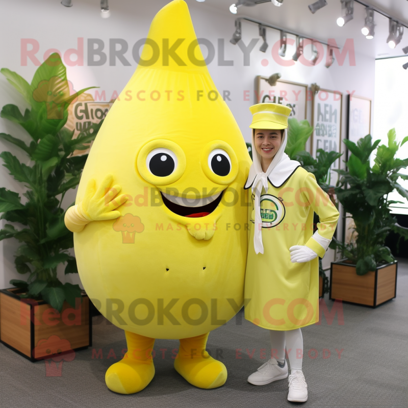 Lemon Yellow Onion mascot costume character dressed with a Chinos and Watches Lemon Yellow Onion mascot costume character dressed with a Chinos and Watches
