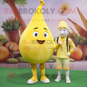 Lemon Yellow Onion mascot costume character dressed with a Chinos and Watches