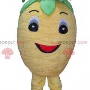 Mascotte d'ananas jaune et vert mignon et souriant -