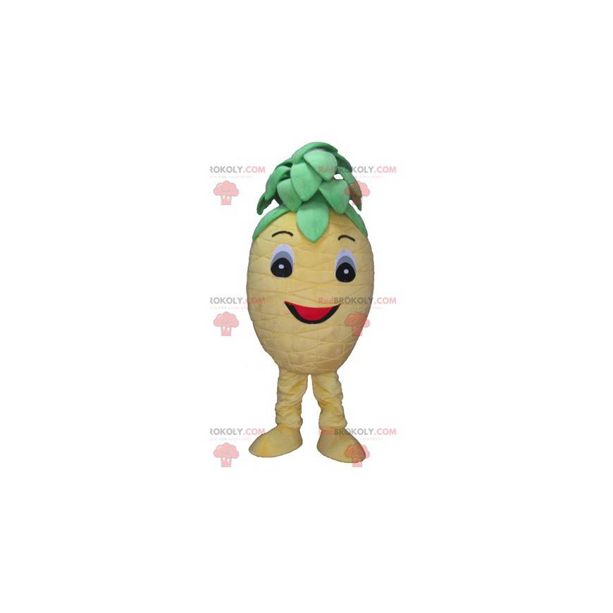 Cute and smiling yellow and green pineapple mascot -