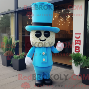 Maskot-karakter av en cyan...