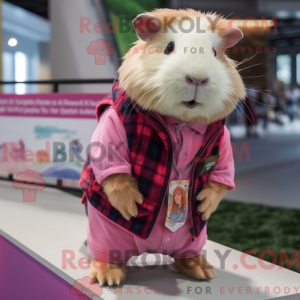 Maskotkarakter av en rosa...