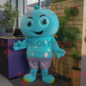 Maskotkarakter av et cyan...