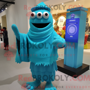 Maskotkarakter af et cyan...