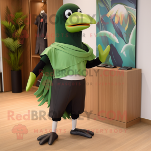 Green Toucan mascot costume character dressed with a Yoga Pants and Pocket squares