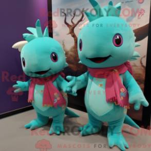 Característica da máscara de um Teal Axolotls coberto com culotes e clipes skjerf - Mascotes axolotes - RedBrokoly.com