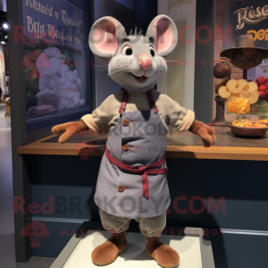 Gray Ratatouille mascot costume character dressed with a Graphic Tee and Earrings