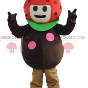 Mascotte de fraise de coccinelle marron rouge et verte -