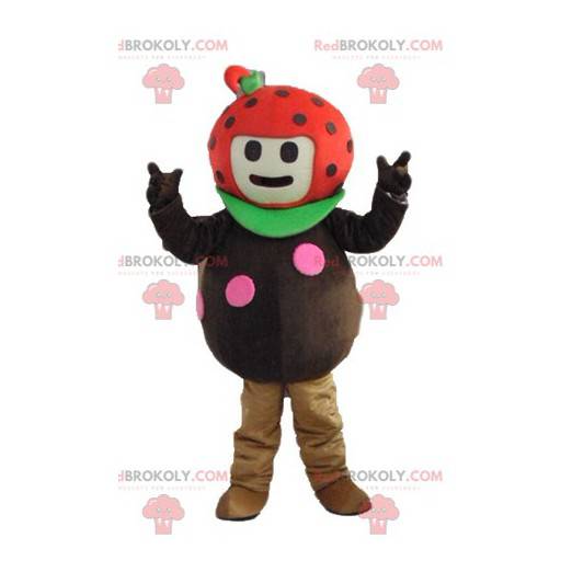 Mascote joaninha morango vermelho e marrom verde -