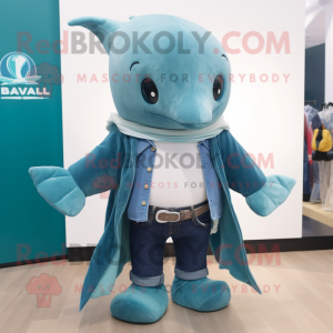 Teal Narwhal maskot kostym...