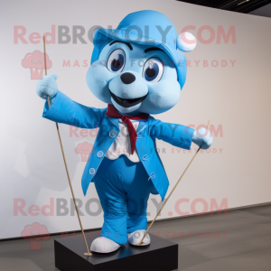 Sky Blue Tightrope Walker mascot costume character dressed with a Parka and Bow ties