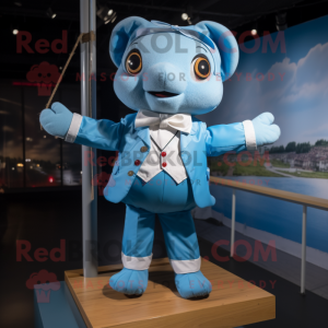 Sky Blue Tightrope Walker mascot costume character dressed with a Parka and Bow ties