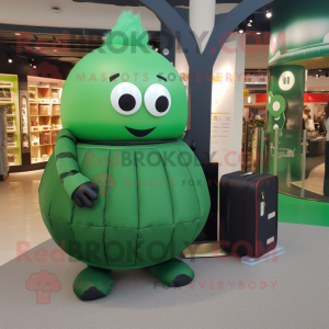 Forest Green Human Cannon Ball mascot costume character dressed with a Midi Dress and Wallets