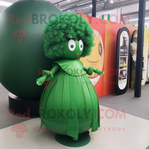 Forest Green Human Cannon Ball mascot costume character dressed with a Midi Dress and Wallets