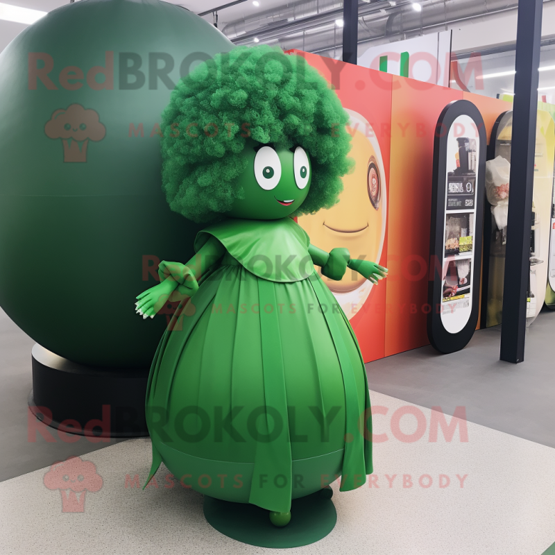 Forest Green Human Cannon Ball mascot costume character dressed with a Midi Dress and Wallets Forest Green Human Cannon Ball mascot costume character dressed with a Midi Dress and Wallets