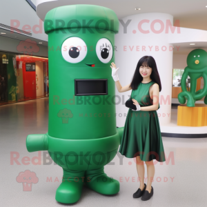 Forest Green Human Cannon Ball mascot costume character dressed with a Midi Dress and Wallets