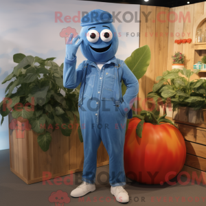 Maskotkarakter av en blå...