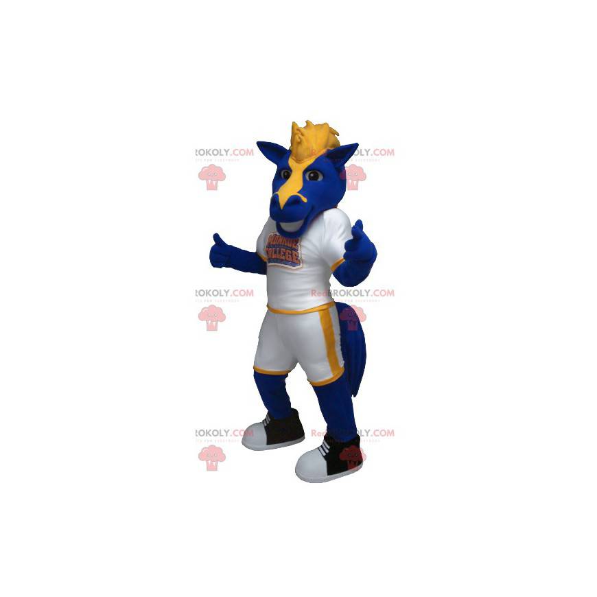 Mascota del caballo azul y amarillo - Redbrokoly.com