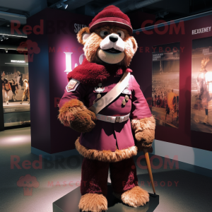 Maroon Soldier mascot costume character dressed with a Rugby Shirt and Shawl pins