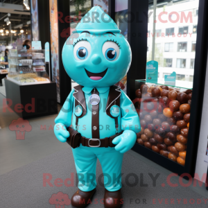 Maskot karakter af en cyan...