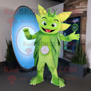 Lime Green Tooth Fairy mascot costume character dressed with a Flare Jeans and Rings