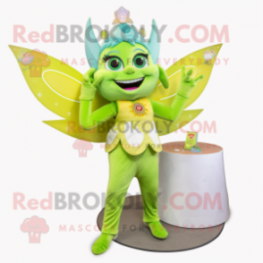 Lime Green Tooth Fairy mascot costume character dressed with a Flare Jeans and Rings