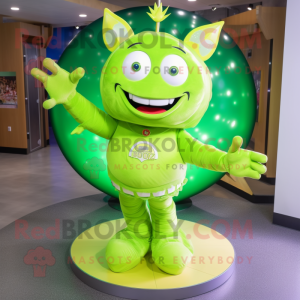 Lime Green Tooth Fairy mascot costume character dressed with a Flare Jeans and Rings