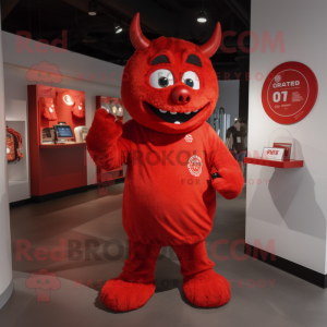 Red Devil mascot costume character dressed with a Henley Tee and Coin purses
