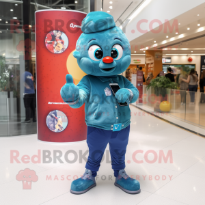 Teal Juggle mascot costume character dressed with a Flare Jeans and Smartwatches