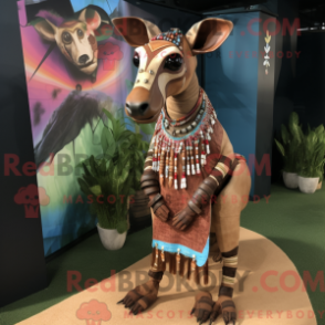Caráter de máscara de Tan Okapi com uma máscara omslagsskjørt e halskjeder - Mascotes Okapi - REBROKO_370407 - RedBrokoly.com