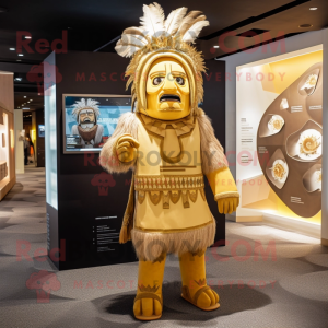 Gold Chief mascot costume character dressed with a Romper and Handbags