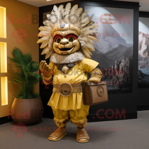 Gold Chief mascot costume character dressed with a Romper and Handbags