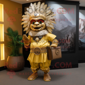 Gold Chief mascot costume character dressed with a Romper and Handbags