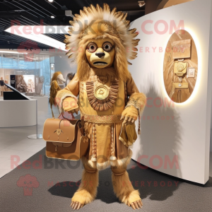 Gold Chief mascot costume character dressed with a Romper and Handbags