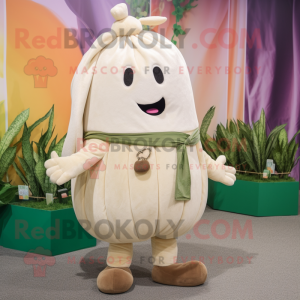 Cream Radish mascot costume character dressed with a Corduroy Pants and Hairpins