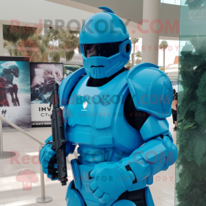 Cyan Spartan Soldier maskot...