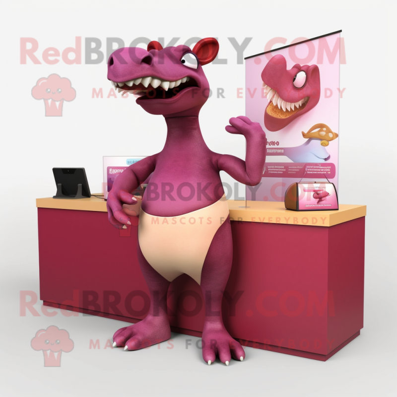 Maroon Parasaurolophus mascot costume character dressed with a Bikini and Wallets