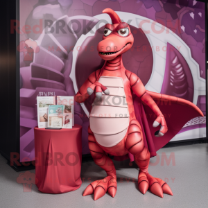 Maroon Parasaurolophus mascot costume character dressed with a Bikini and Wallets