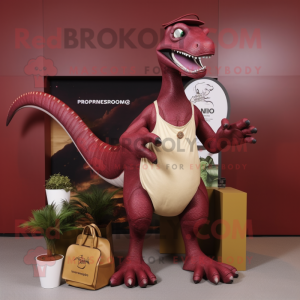 Maroon Parasaurolophus mascot costume character dressed with a Bikini and Wallets