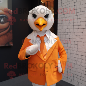 Orange Gull mascot costume character dressed with a Vest and Pocket squares