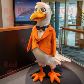 Orange Gull mascot costume character dressed with a Vest and Pocket squares