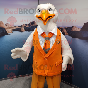 Orange Gull mascot costume character dressed with a Vest and Pocket squares