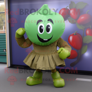 Olive Boxing Glove mascot costume character dressed with a Mini Skirt and Cummerbunds