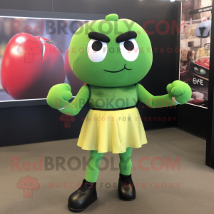 Olive Boxing Glove mascot costume character dressed with a Mini Skirt and Cummerbunds