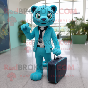 Cyan Jaguar mascot costume character dressed with a Trousers and Briefcases