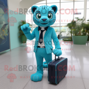 Cyan Jaguar maskot kostume...