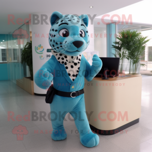 Cyan Jaguar mascot costume character dressed with a Trousers and Briefcases
